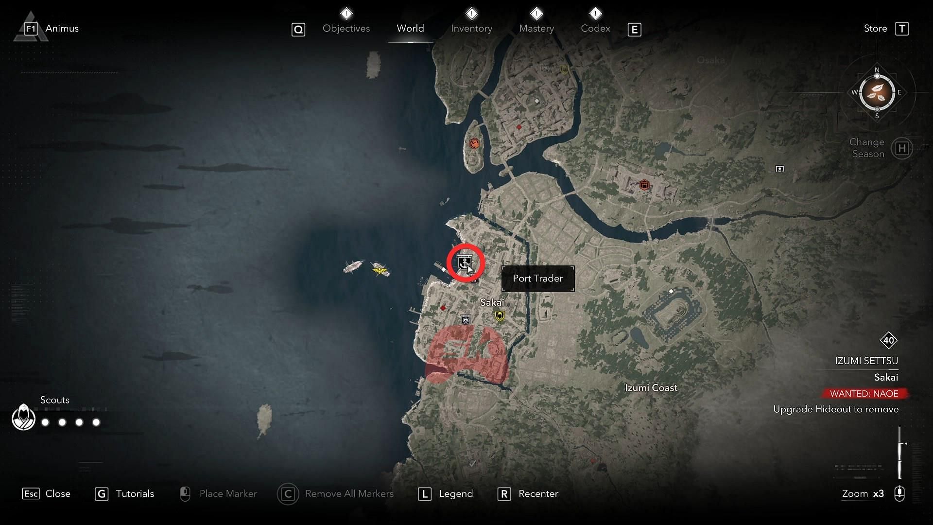 Port Trader's location in Sakai (Image via Sportskeeda Gaming // Ubisoft)